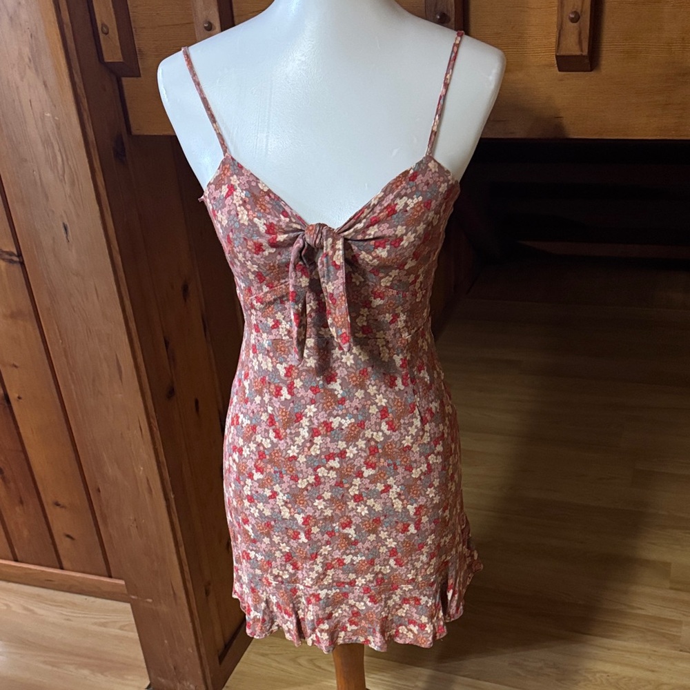 Cotton Candy Pink Floral Mini Dress with Tie Front